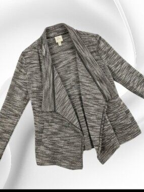 Knox Rose SZ M Long Sleeve Open Front Lightweight Cardigan Pockets Black/White